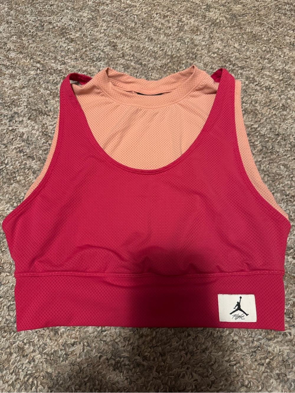 Jordan Women’s Mesh cropped layered tank in Fuchsia and Peach, size large